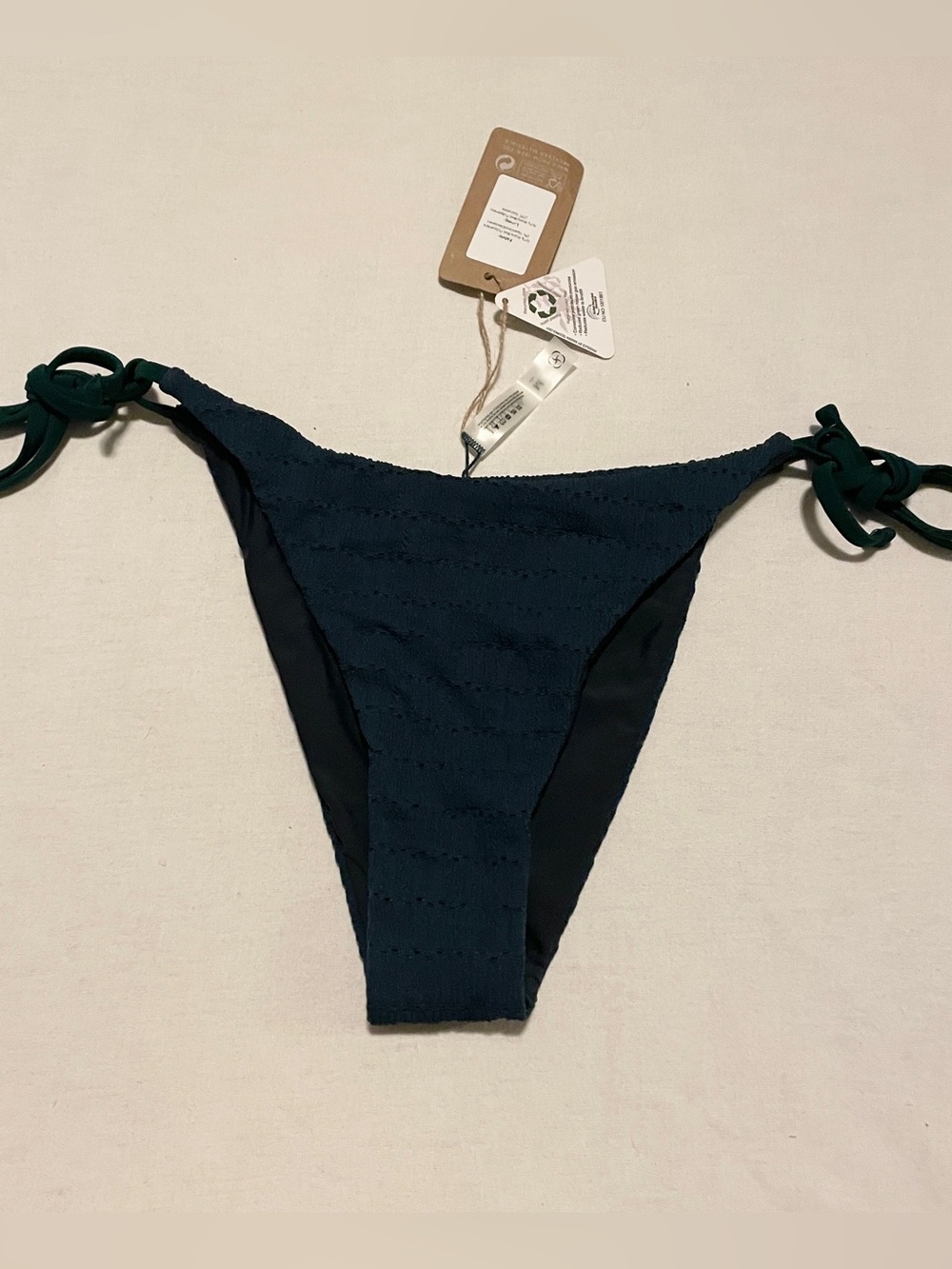 BERLOOK Textured Side Tie Bikini Bottom Dark Green Teal M